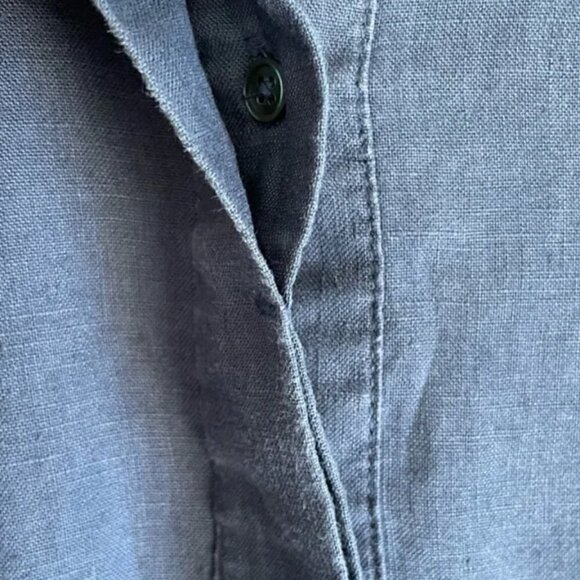 James Perse Dress 2 M 100% Linen Drawstring Waist Sleeveless Blue Luxury Cinched - Picture 3 of 7